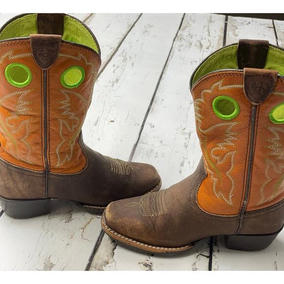ARIAT BOYS' ROUGHSTOCK WESTERN BOOTS orange brown sz11.5 little girls age 4-7 - Picture 1 of 12